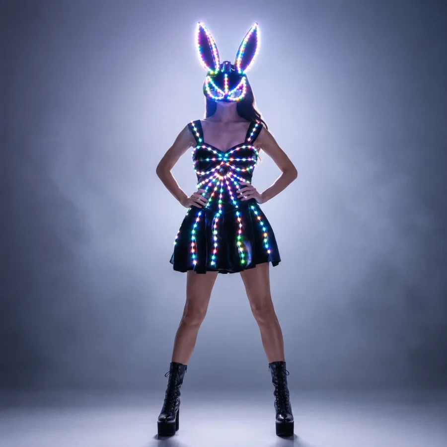 LED Light-Up Mirror Nightclub Dress for Women