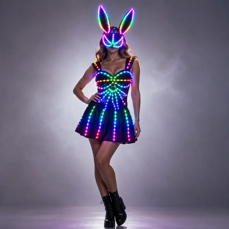 LED Light-Up Mirror Nightclub Dress for Women