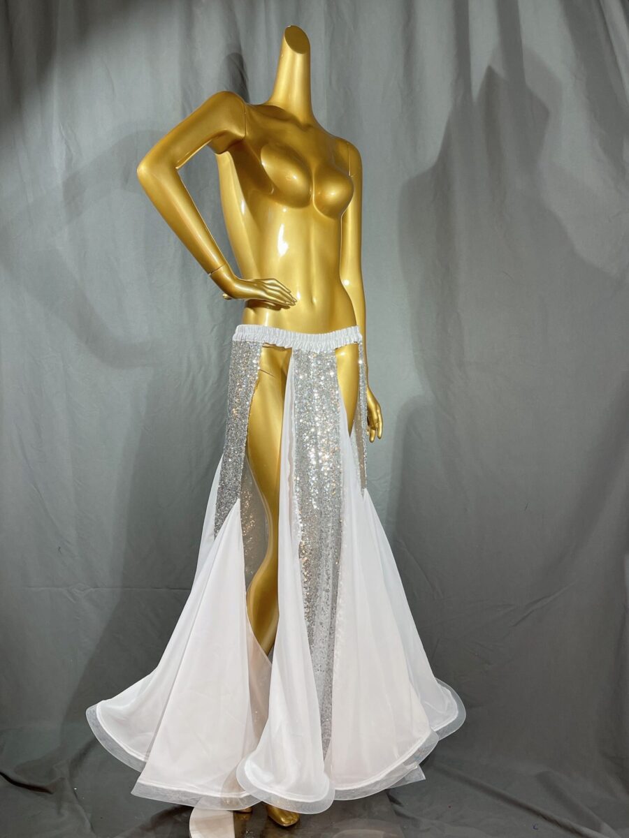 Sequin Embroidered Split Belly Dance Long Skirt for Women